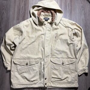 GUESS CLASSICS 90s Mens Beige Hooded Cotton‎ Utility Jacket XL Y2K Baggy Vintage